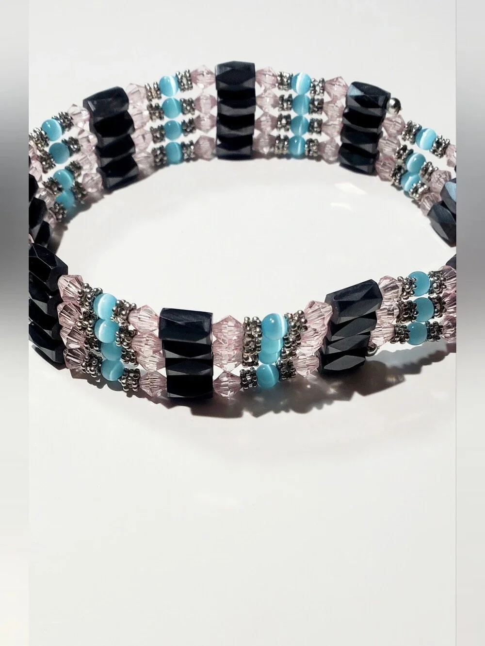 Handcrafted Pink, Black & Turquoise Magnetic Wrap Around  Bracelet